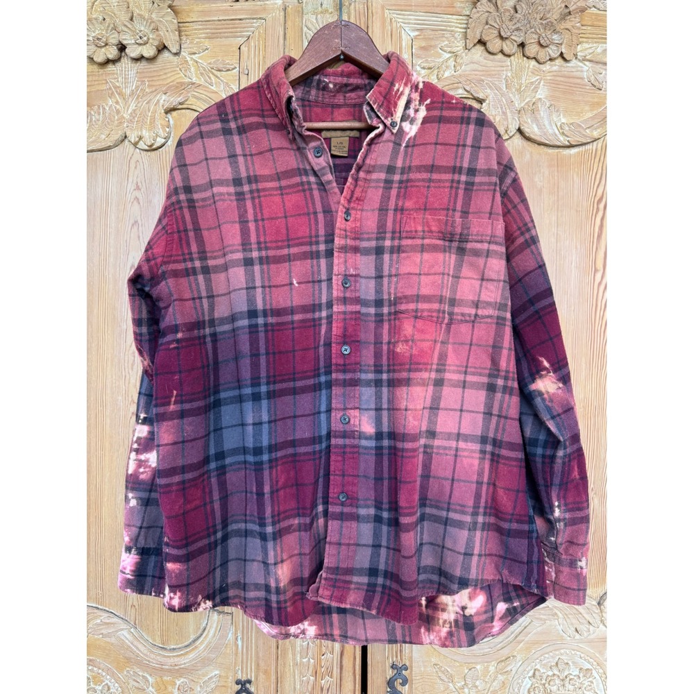 Upcycled Red Plaid Flannel Large Cannabis Patch Folk Art Shirt - Picture 5 of 7